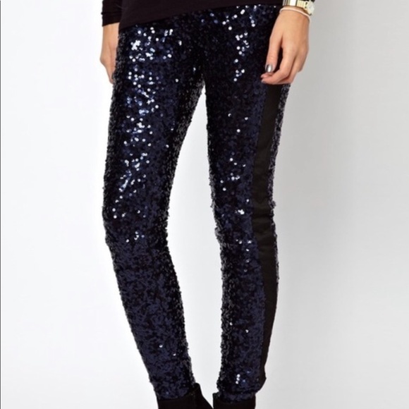 French Connection Black Sequin Leggings 